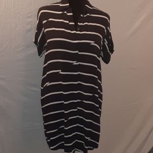 MADEWELL Black/White‎ Striped Casual Shirt Dress